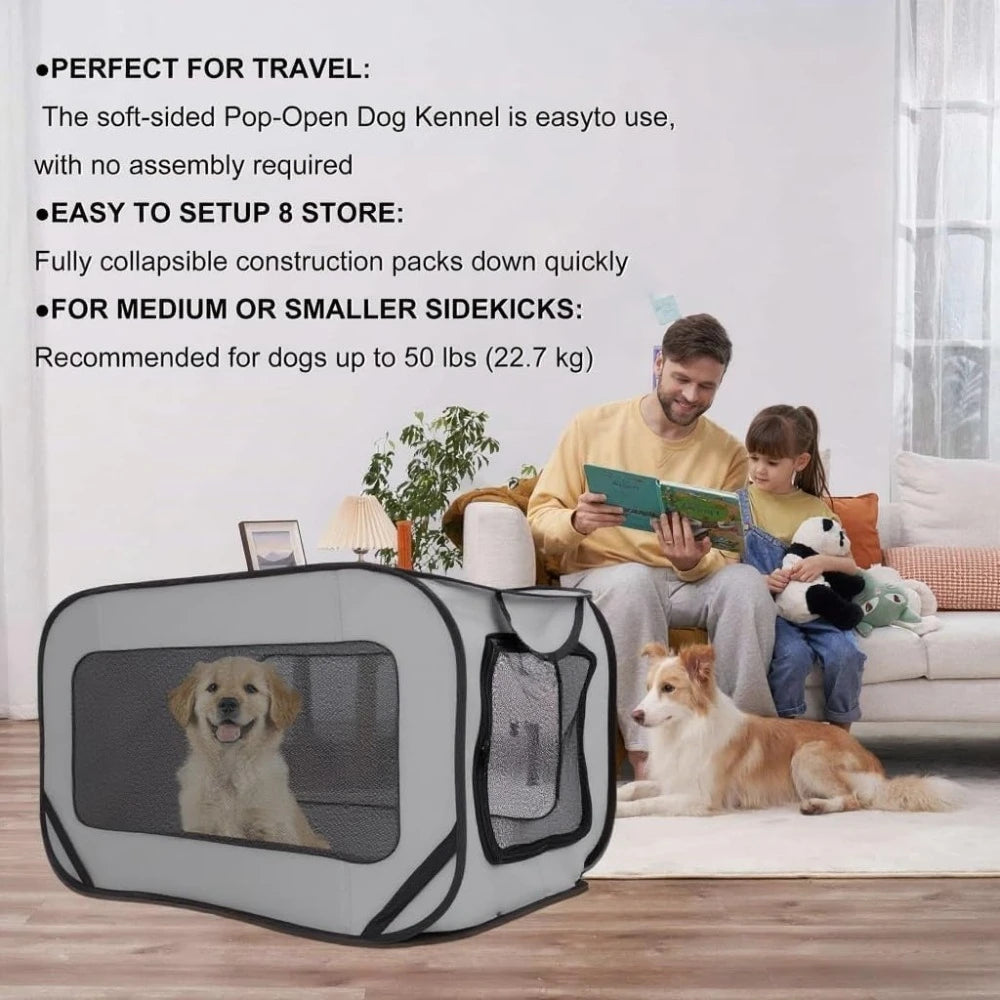 Foldable kennel portable dog box, pop-up indoor/outdoor pet cage, and car seat travel bed suitable for large dogs