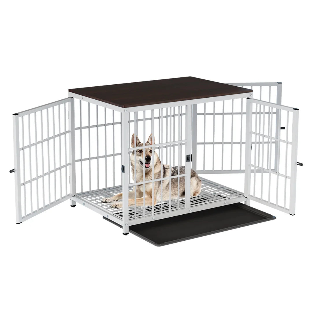 Furniture Style Dog Crate White Pet Kennel Black Cage