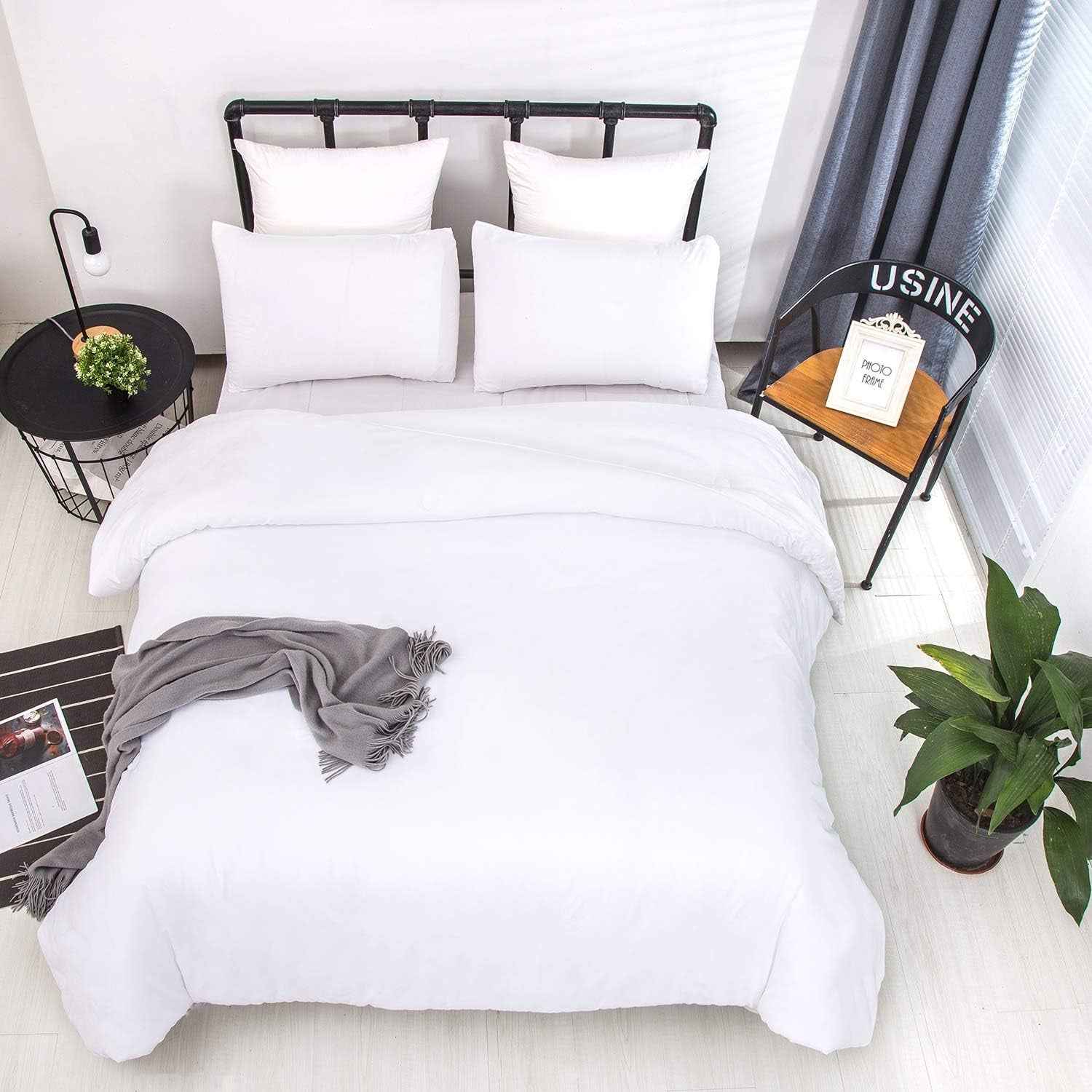 White Bedding Comforter Sets Queen White Plain Bed Comforter Set Solid White Bedding Comforter Queen Boys Girls Women Men Bed Comforter Cotton Comforter 3Pcs Comforter Sets Queen