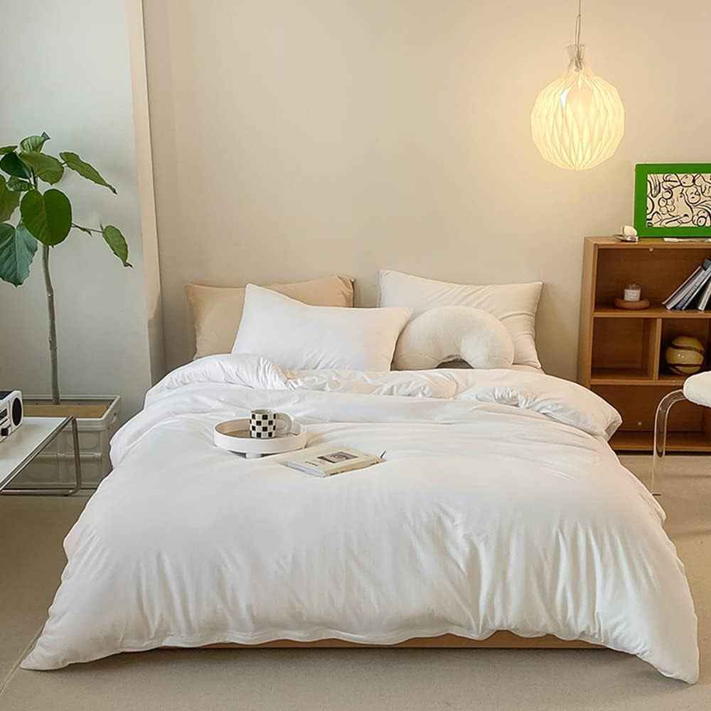 White Bedding Comforter Sets Queen White Plain Bed Comforter Set Solid White Bedding Comforter Queen Boys Girls Women Men Bed Comforter Cotton Comforter 3Pcs Comforter Sets Queen