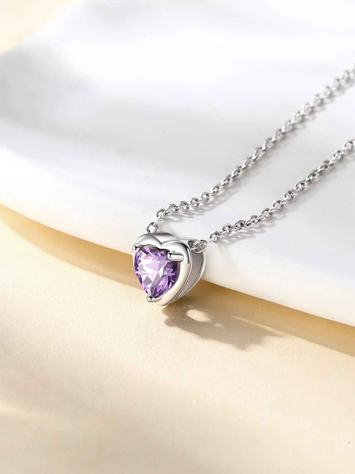 Silver Necklace 925 Sterling Silver Birthstone Love Heart Necklace Mother'S Day Gift