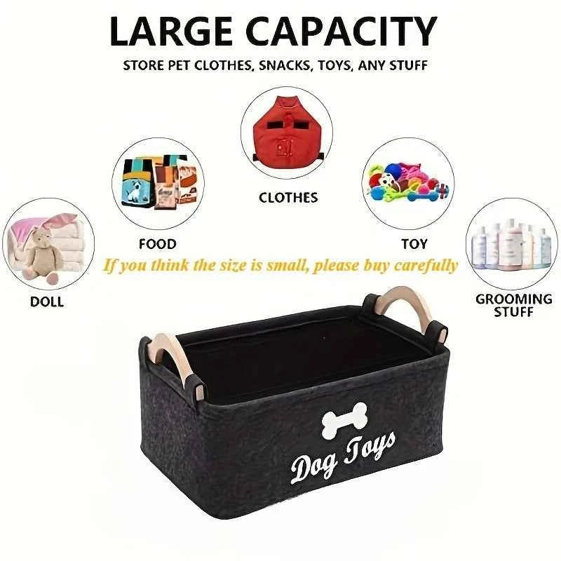 1pc Foldable Square Pet Storage Box with Sturdy Handles - Spacious Suitable for a Pet Organizer Basket, Easy-Clean Felt Design ﻿