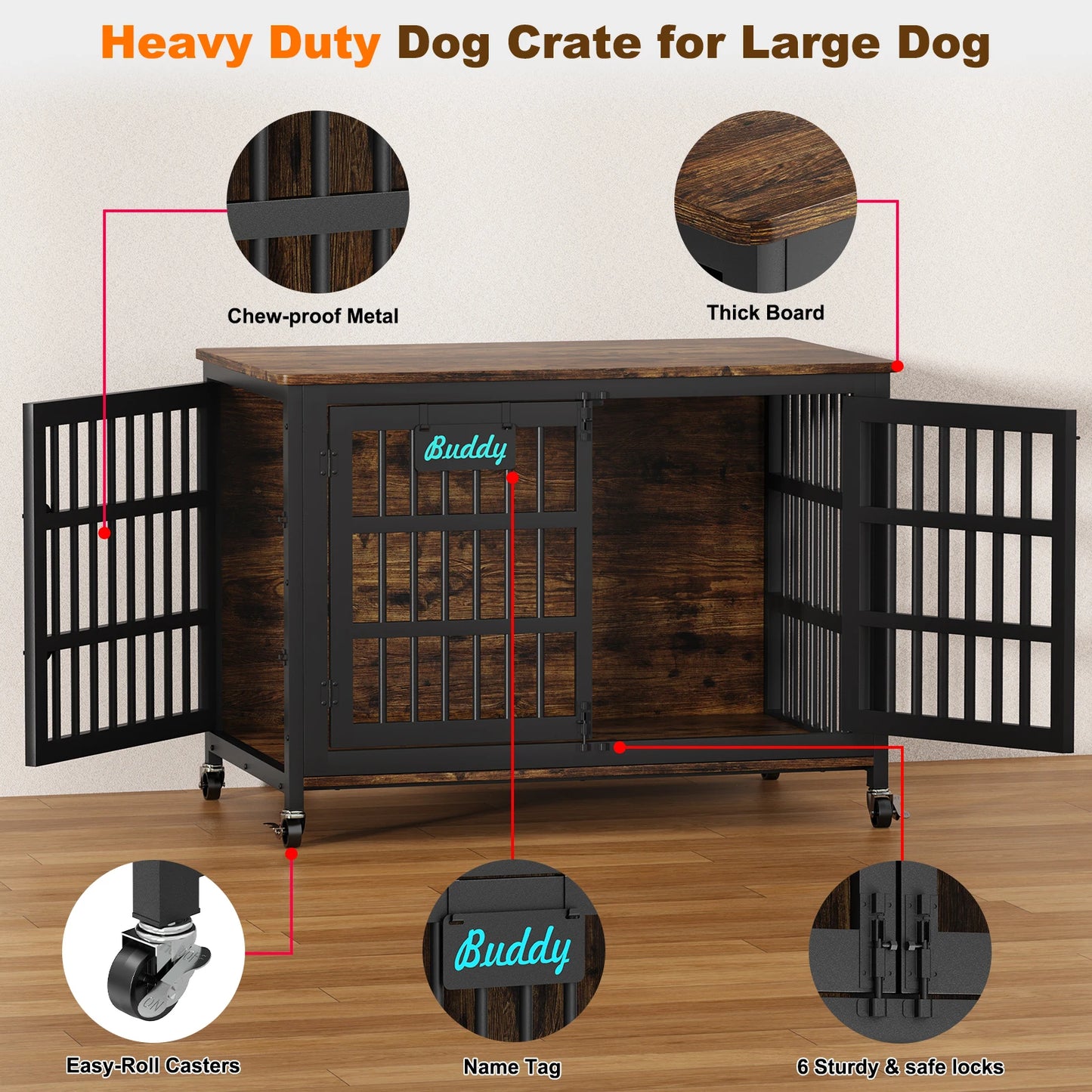 Dog Crate Furniture with Casters