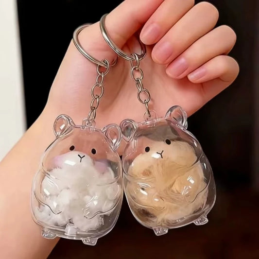 Hamster Fur Storage Keychain Cute Pet Shaped