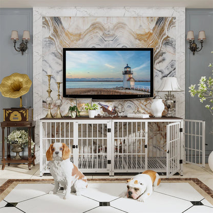 Furniture Style Dog Crate White Pet Kennel Black Cage