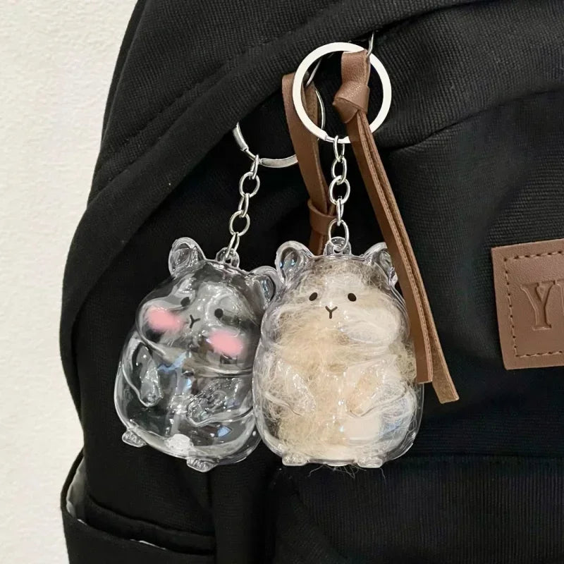 Hamster Fur Storage Keychain Cute Pet Shaped