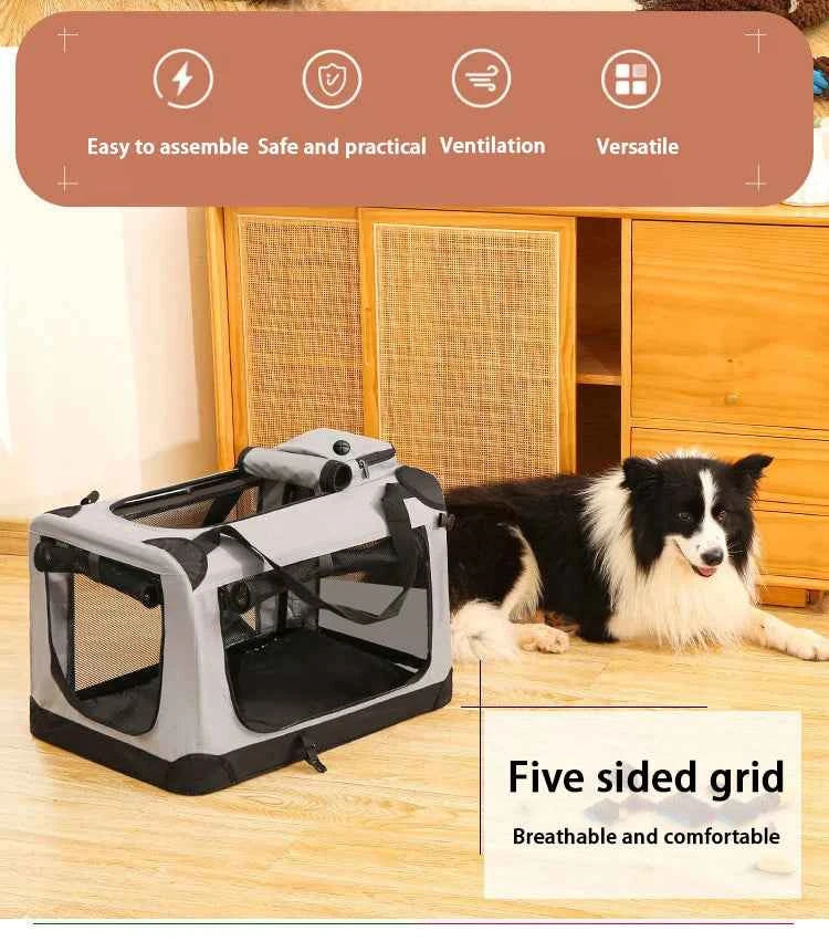 Soft Dog Crates Kennel for Pets 3 Door Soft Sided Folding Travel Pet Car Carrier with Straps and Mat for Dogs, Cats, Rabbits