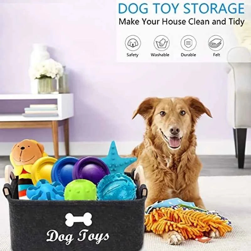 1pc Foldable Square Pet Storage Box with Sturdy Handles - Spacious Suitable for a Pet Organizer Basket, Easy-Clean Felt Design ﻿