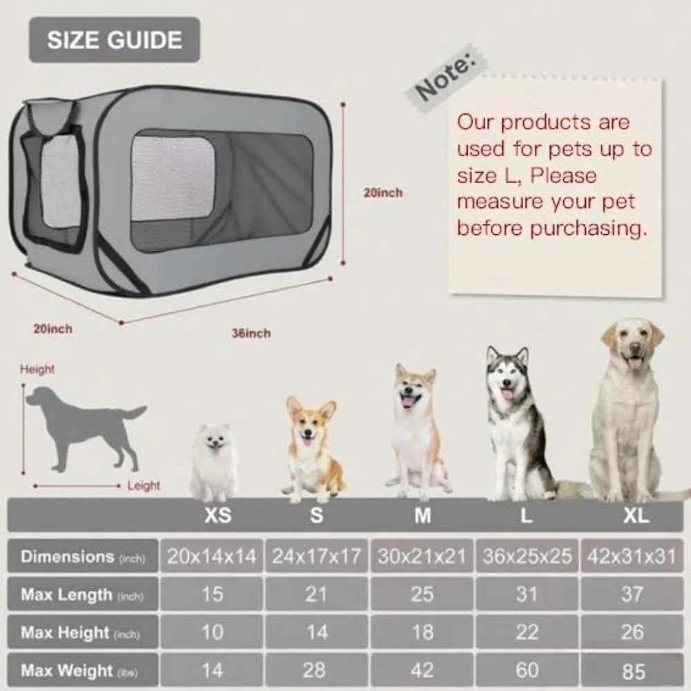 Foldable kennel portable dog box, pop-up indoor/outdoor pet cage, and car seat travel bed suitable for large dogs