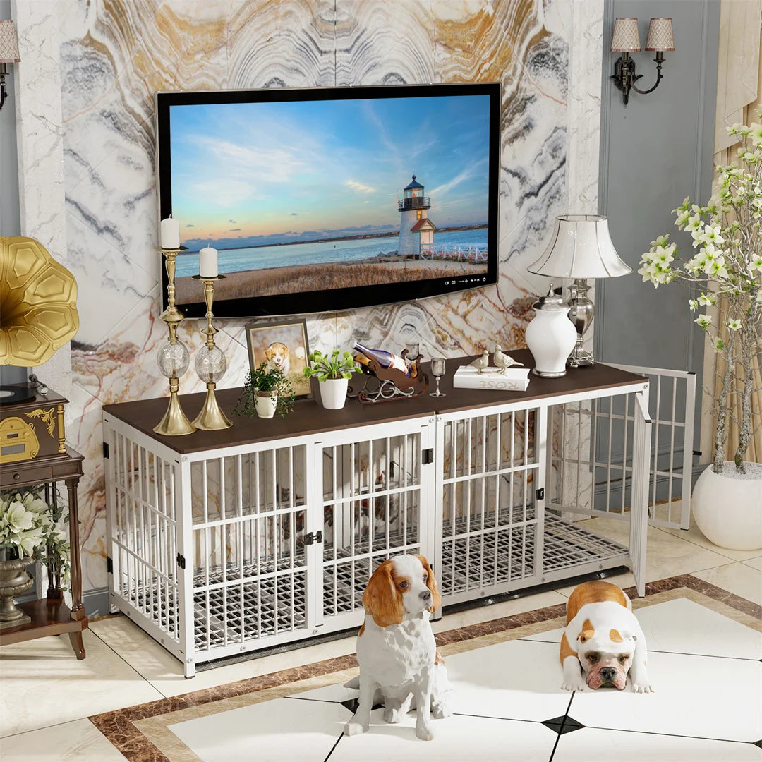 Furniture Style Dog Crate White Pet Kennel Black Cage