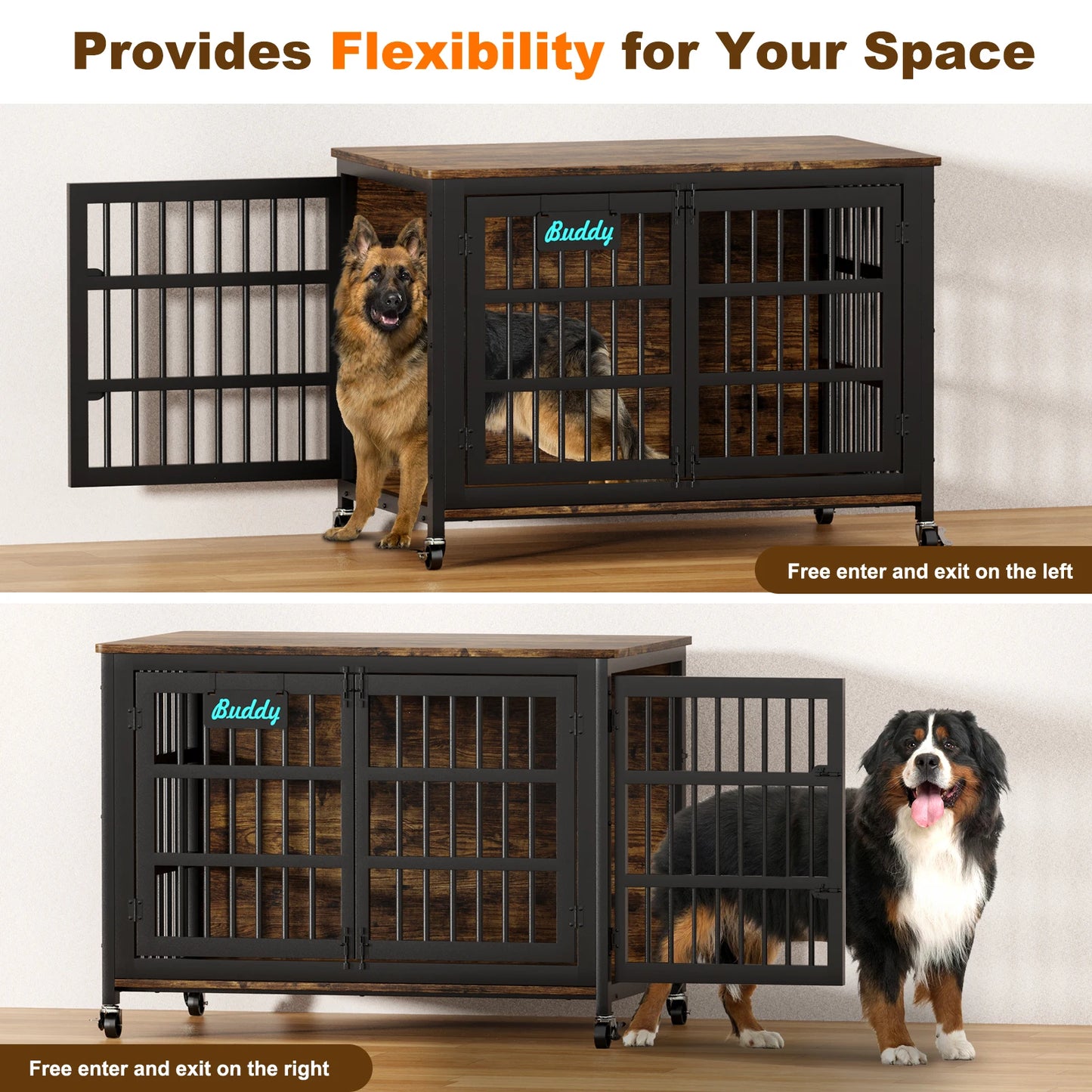 Dog Crate Furniture with Casters