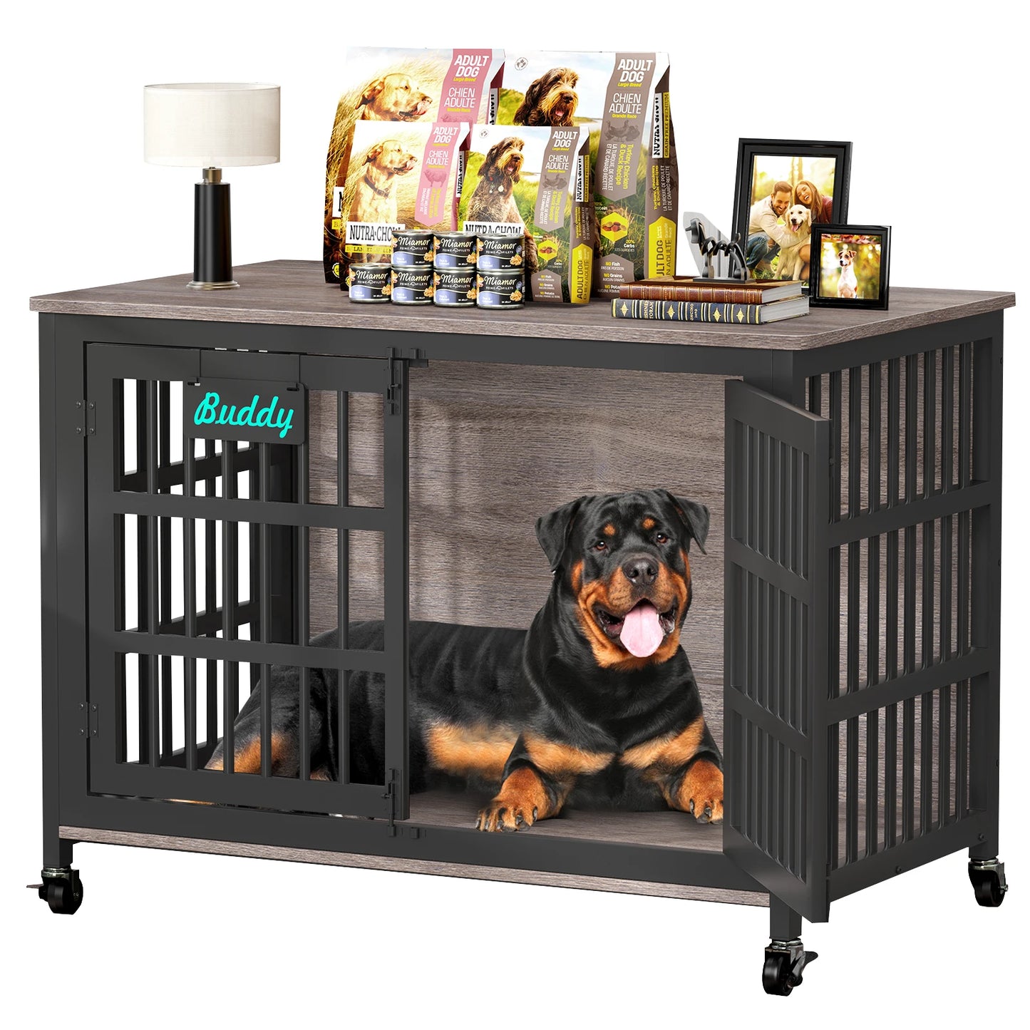 Dog Crate Furniture with Casters