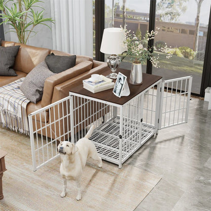 Furniture Style Dog Crate White Pet Kennel Black Cage