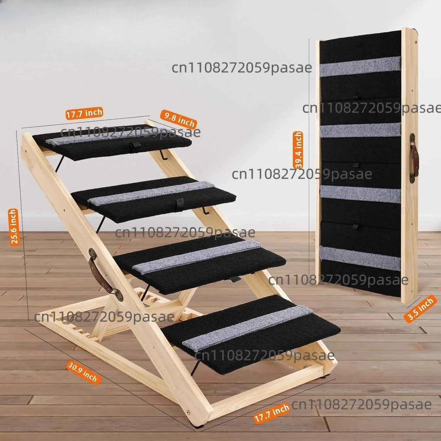 Pet 4-step foldable wooden pet staircase with handles for portability and simple design for dogs and cats