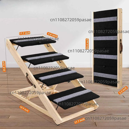 Pet 4-step foldable wooden pet staircase with handles for portability and simple design for dogs and cats