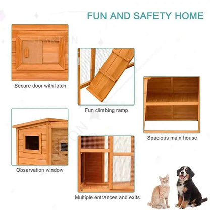 Hot Sale Pet Cage Cat House Cages Wooden Large Cheap Animal Outdoor Solid Wood Pet Villa Houses Furniture
