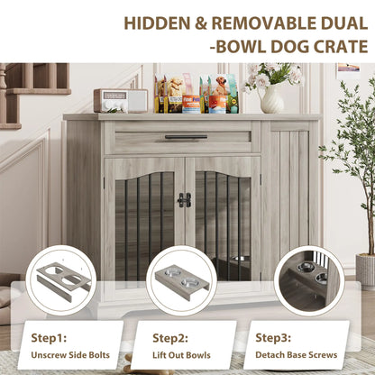 Wooden Kennel with Storage & Feeding Station