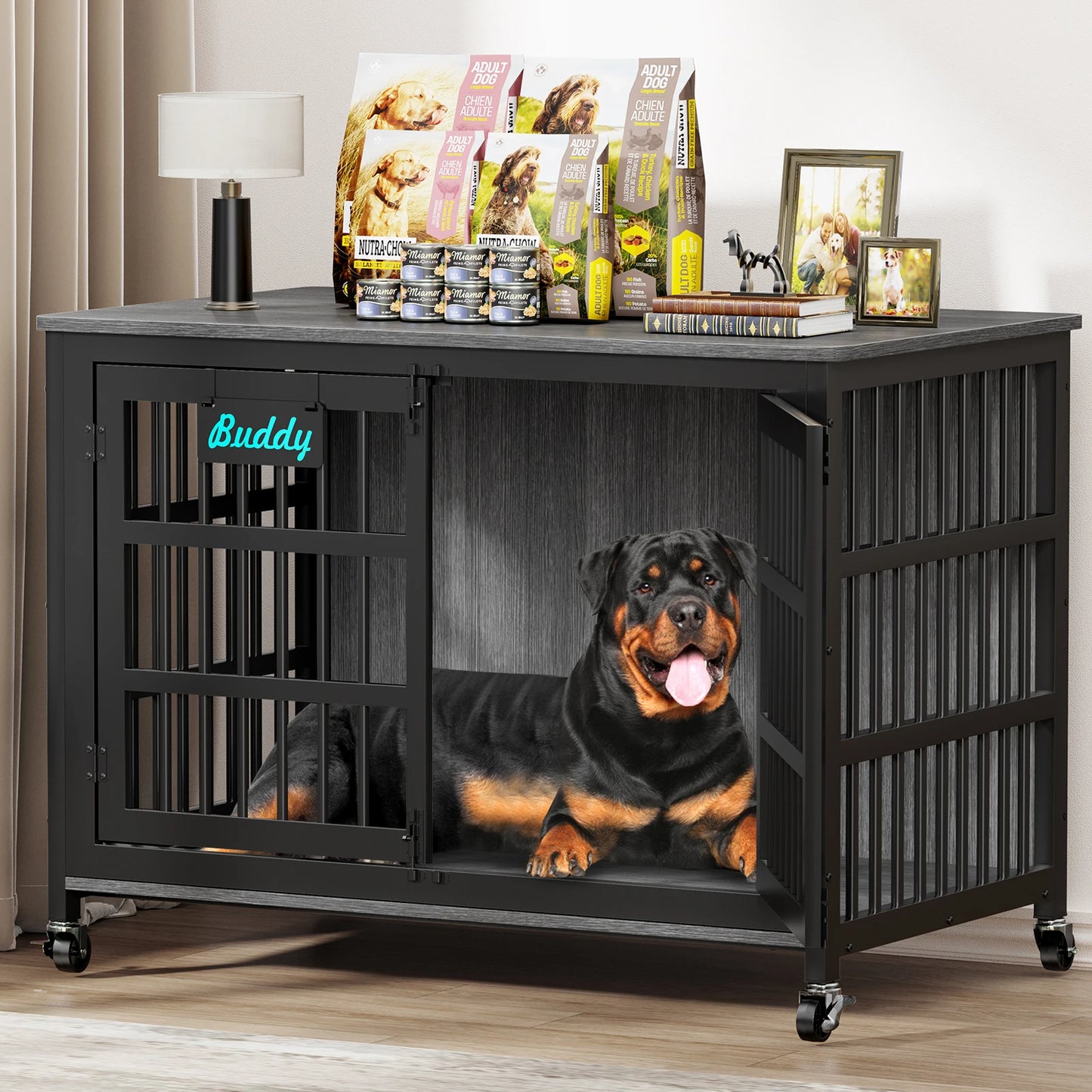 Dog Crate Furniture with Casters