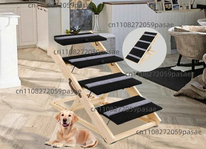 Pet 4-step foldable wooden pet staircase with handles for portability and simple design for dogs and cats