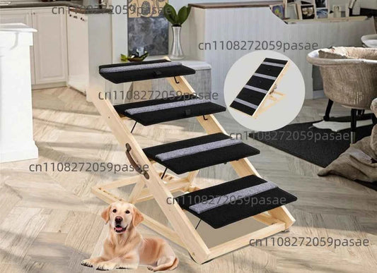 Pet 4-step foldable wooden pet staircase with handles for portability and simple design for dogs and cats