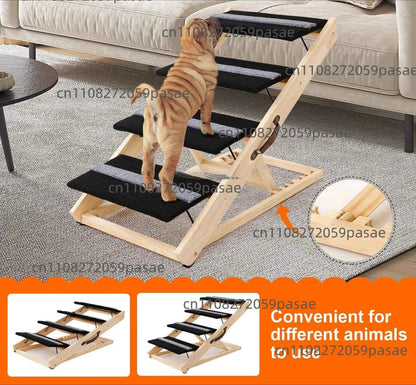 Pet 4-step foldable wooden pet staircase with handles for portability and simple design for dogs and cats