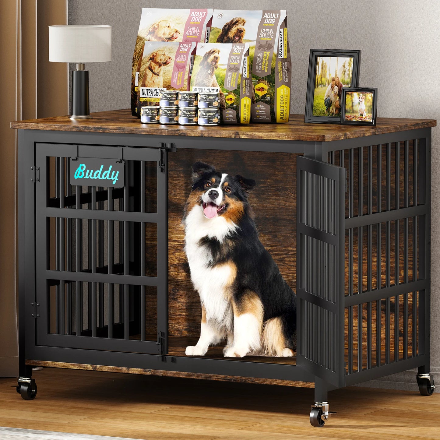 Dog Crate Furniture with Casters
