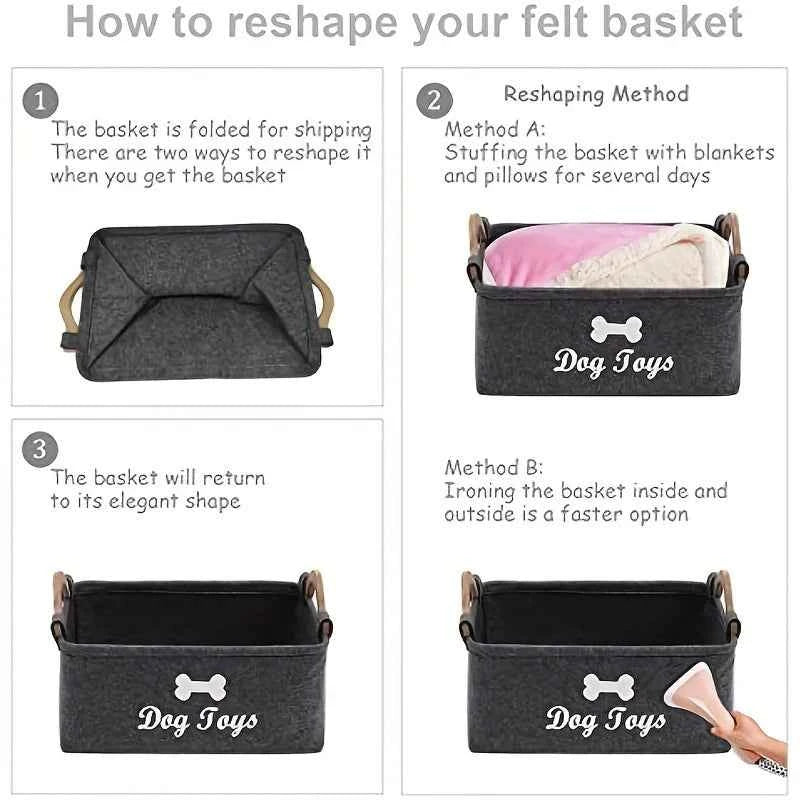 1pc Foldable Square Pet Storage Box with Sturdy Handles - Spacious Suitable for a Pet Organizer Basket, Easy-Clean Felt Design ﻿