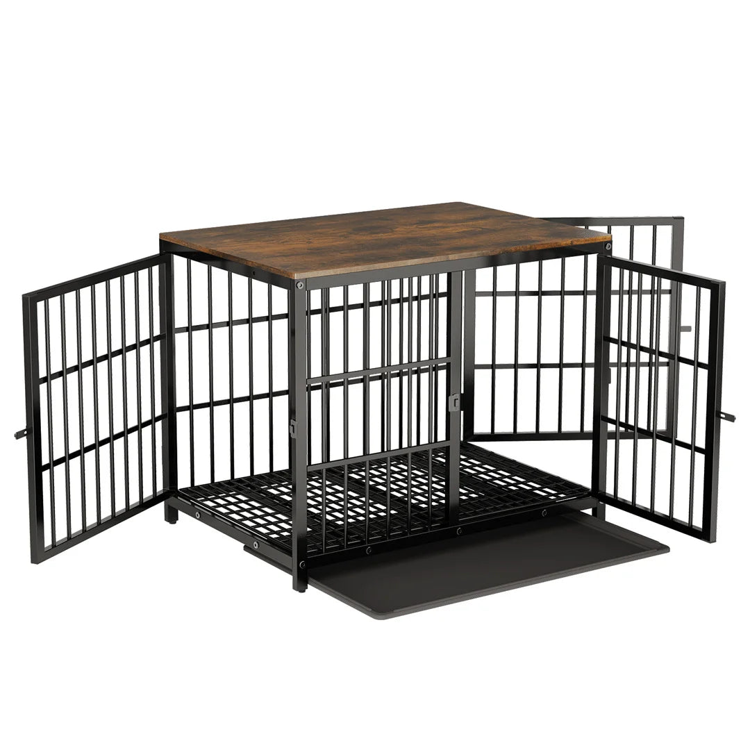 Furniture Style Dog Crate White Pet Kennel Black Cage