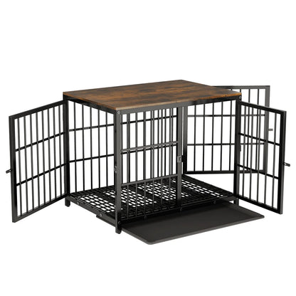 Furniture Style Dog Crate White Pet Kennel Black Cage