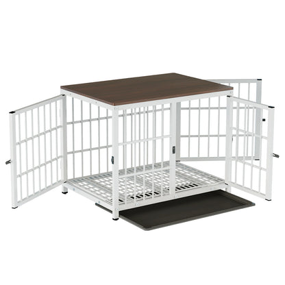 Furniture Style Dog Crate White Pet Kennel Black Cage