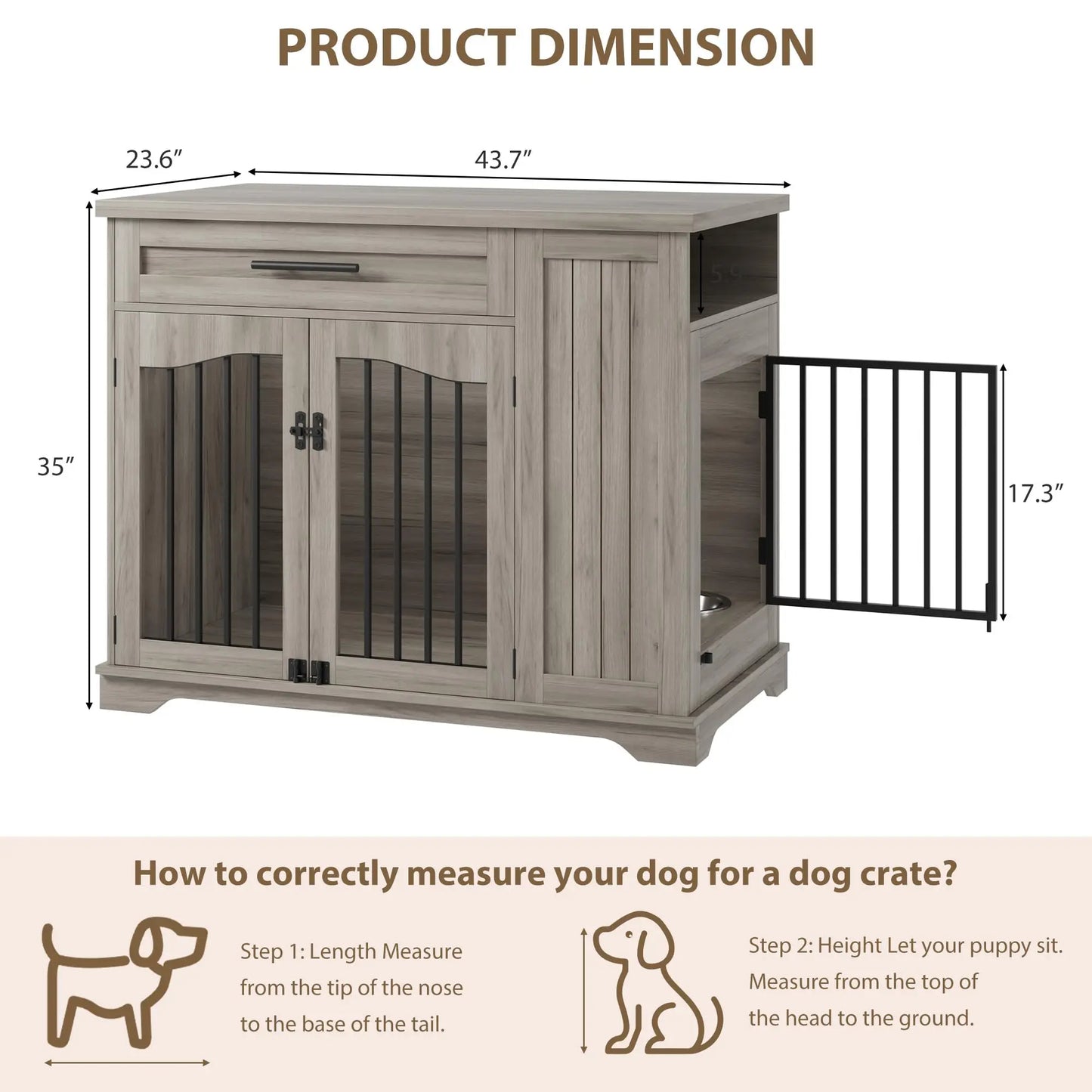 Wooden Kennel with Storage & Feeding Station