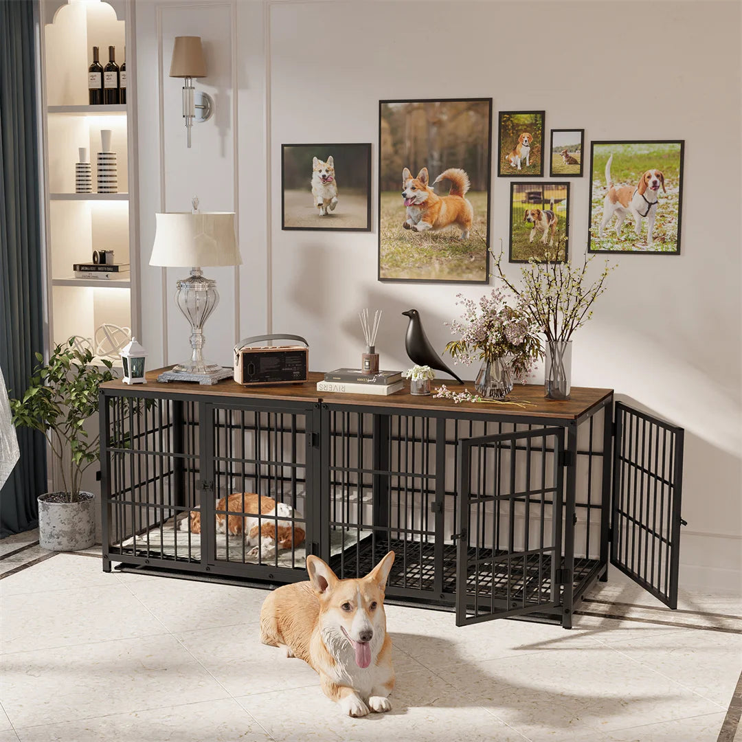 Furniture Style Dog Crate White Pet Kennel Black Cage