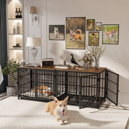 Furniture Style Dog Crate White Pet Kennel Black Cage
