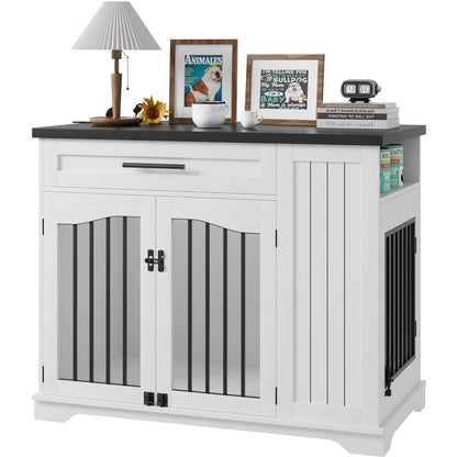 Wooden Kennel with Storage & Feeding Station