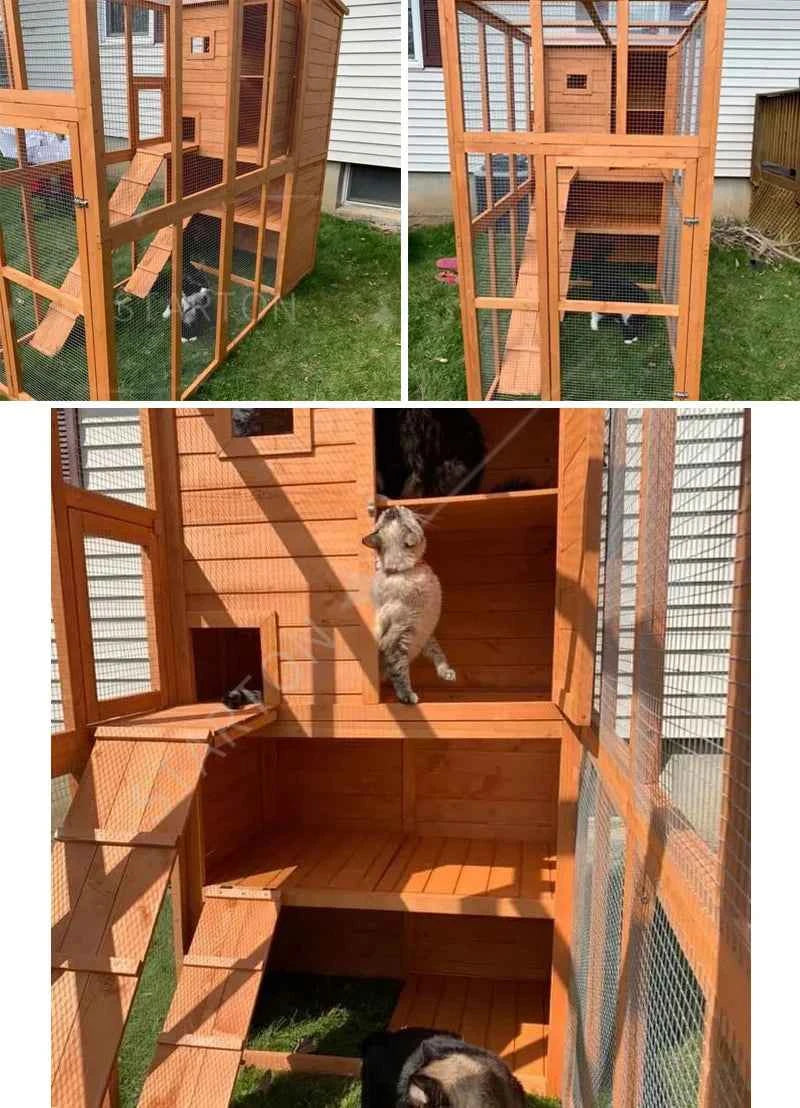 Hot Sale Pet Cage Cat House Cages Wooden Large Cheap Animal Outdoor Solid Wood Pet Villa Houses Furniture