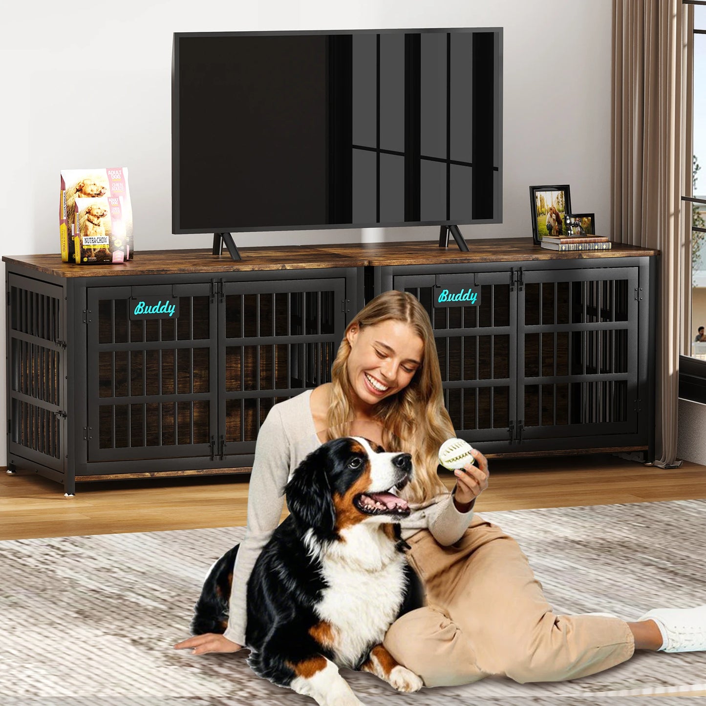 Dog Crate Furniture with Casters