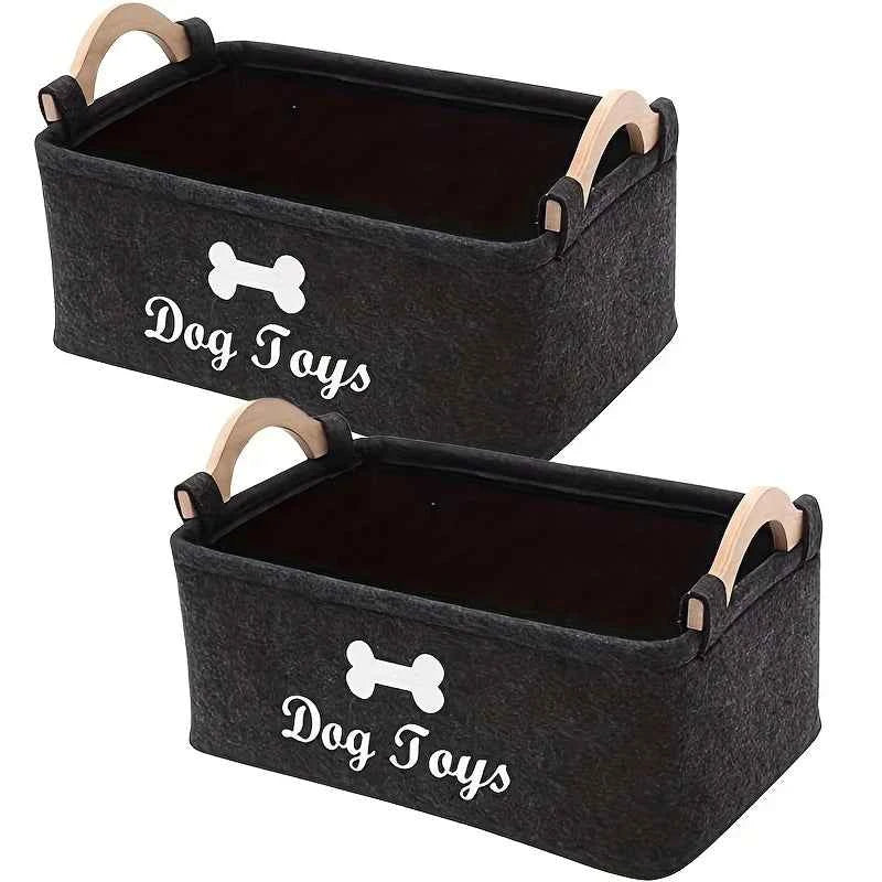 1pc Foldable Square Pet Storage Box with Sturdy Handles - Spacious Suitable for a Pet Organizer Basket, Easy-Clean Felt Design ﻿