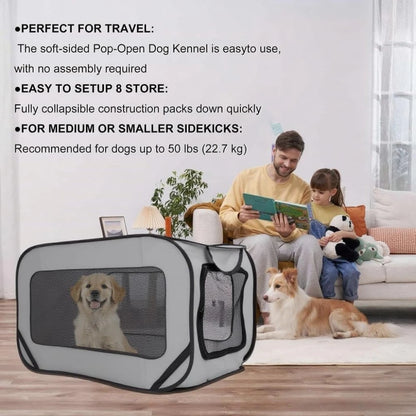 Foldable kennel portable dog box, pop-up indoor/outdoor pet cage, and car seat travel bed suitable for large dogs
