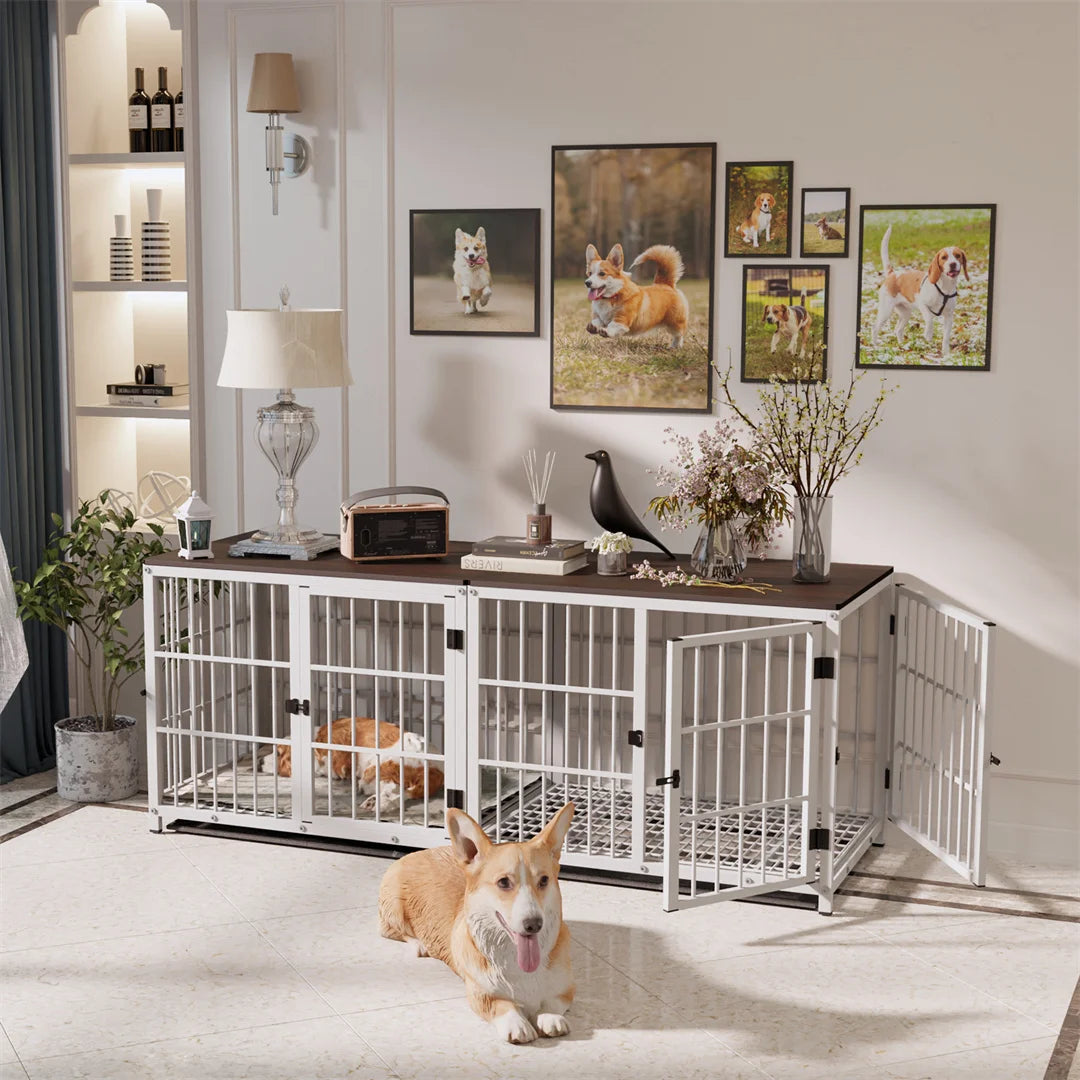 Furniture Style Dog Crate White Pet Kennel Black Cage