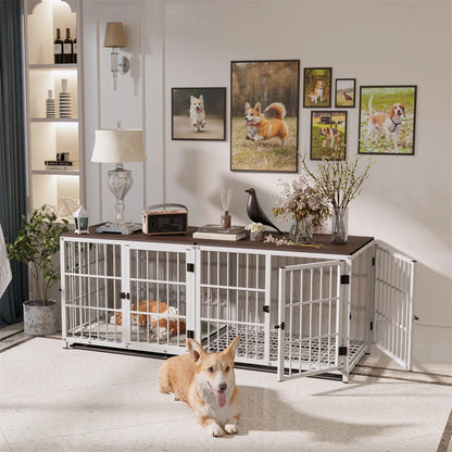 Furniture Style Dog Crate White Pet Kennel Black Cage