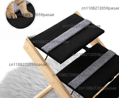 Pet 4-step foldable wooden pet staircase with handles for portability and simple design for dogs and cats
