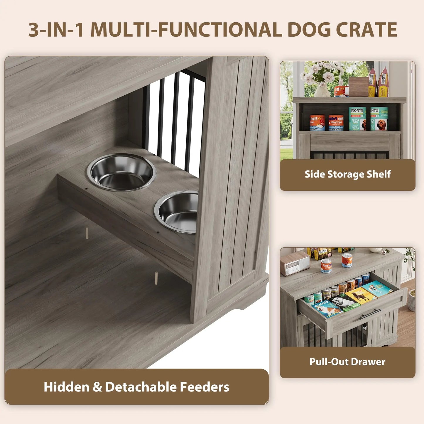 Wooden Kennel with Storage & Feeding Station