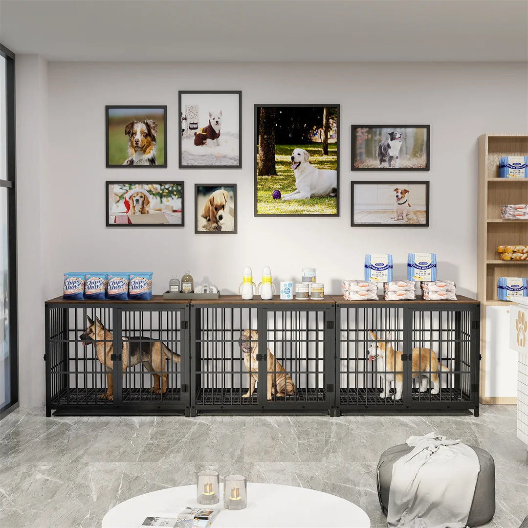 Furniture Style Dog Crate White Pet Kennel Black Cage
