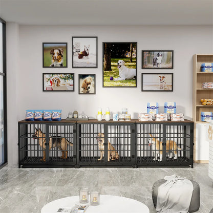 Furniture Style Dog Crate White Pet Kennel Black Cage
