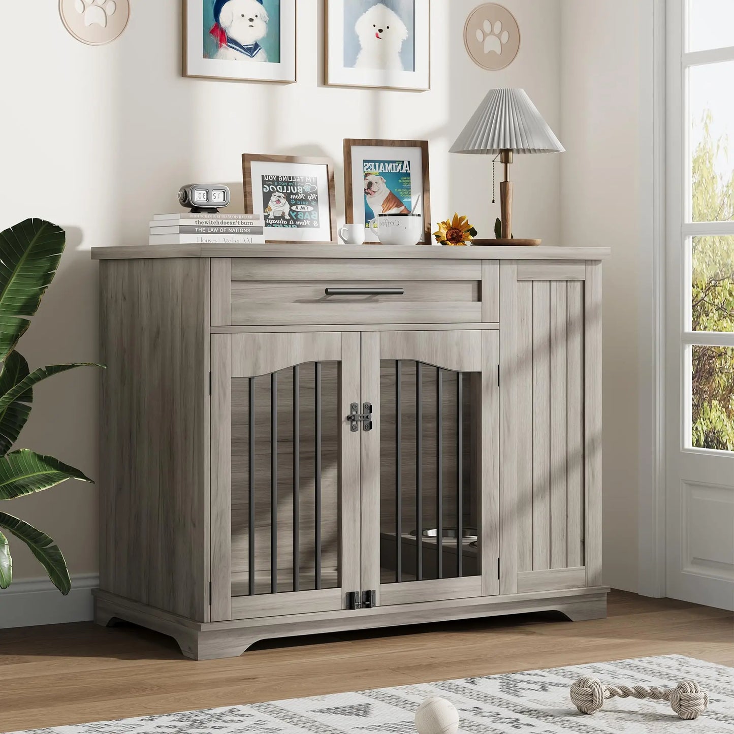 Wooden Kennel with Storage & Feeding Station