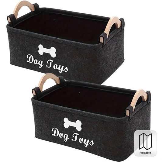 1pc Foldable Square Pet Storage Box with Sturdy Handles - Spacious Suitable for a Pet Organizer Basket, Easy-Clean Felt Design ﻿