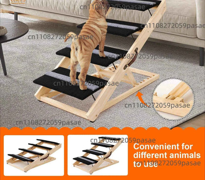 Pet 4-step foldable wooden pet staircase with handles for portability and simple design for dogs and cats