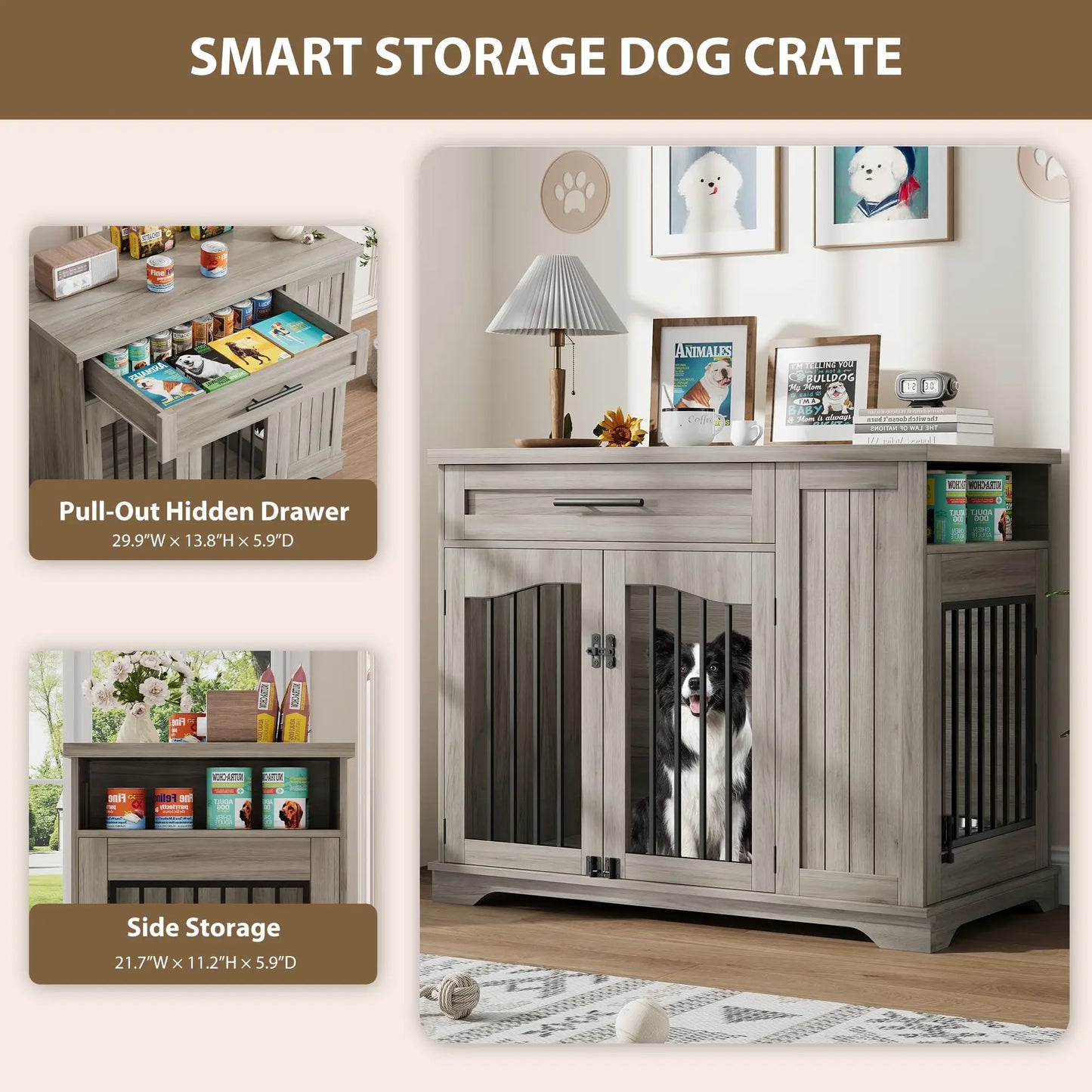 Wooden Kennel with Storage & Feeding Station
