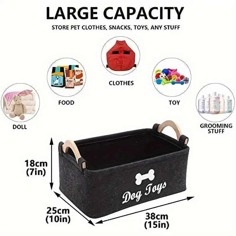 1pc Foldable Square Pet Storage Box with Sturdy Handles - Spacious Suitable for a Pet Organizer Basket, Easy-Clean Felt Design ﻿