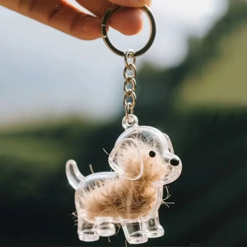 Cute Dog Hair Storage Capsule Keychain